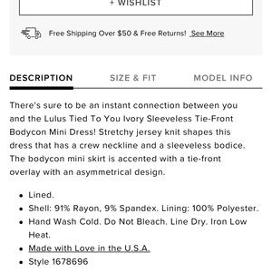 Tied To You Ivory Sleeveless Tie-Front Bodycon Mini Dress. Size Small.